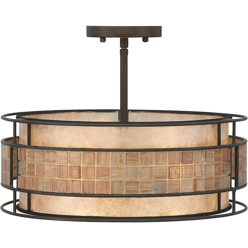 Quoizel Laguna 16in 3-Light Semi-Flush Mount | Naturals Renaissance Copper and Oyster Mica | Bedroom & Hallway | 16 x 16 x 12 in | Model MC842SRC