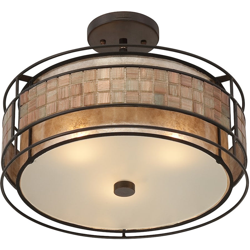 Quoizel Laguna 16in 3-Light Semi-Flush Mount | Naturals Renaissance Copper and Oyster Mica | Bedroom & Hallway | 16 x 16 x 12 in | Model MC842SRC