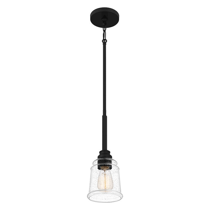 Quoizel Mcintire 1 Light Mini Pendant, Matte Black/Clear Seedy