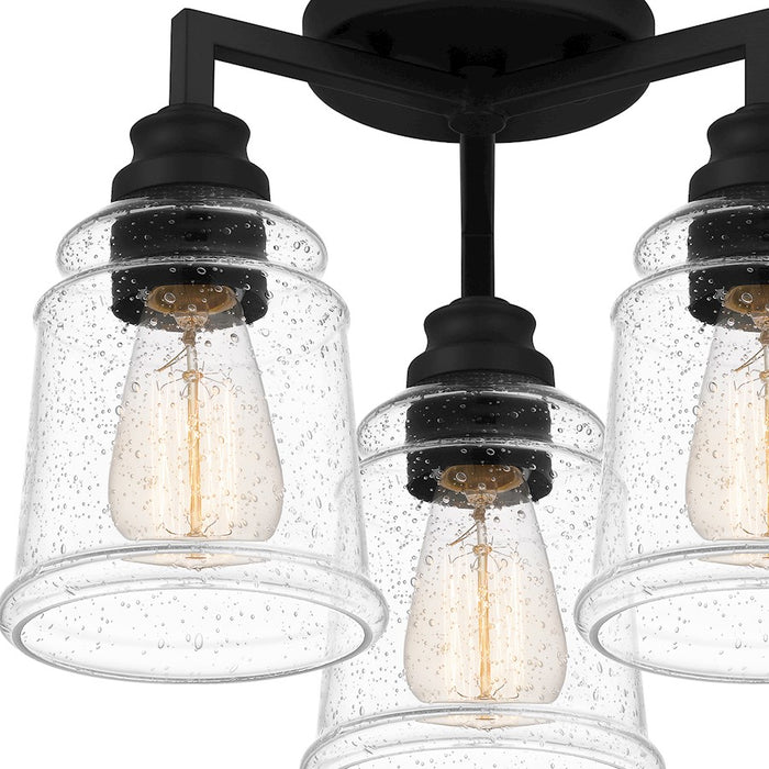 Quoizel Mcintire 3 Light Flush Mount, Matte Black/Clear Seedy
