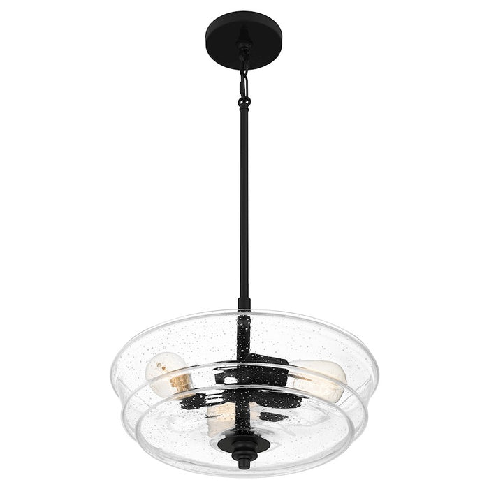 Quoizel Mcintire 3 Light Pendant, Matte Black/Clear Seedy