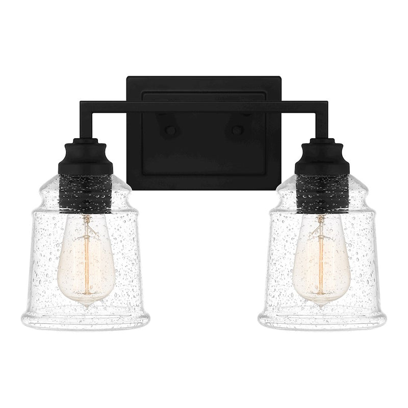 Quoizel Mcintire 2 Light Bath Light, Matte Black/Clear Seedy