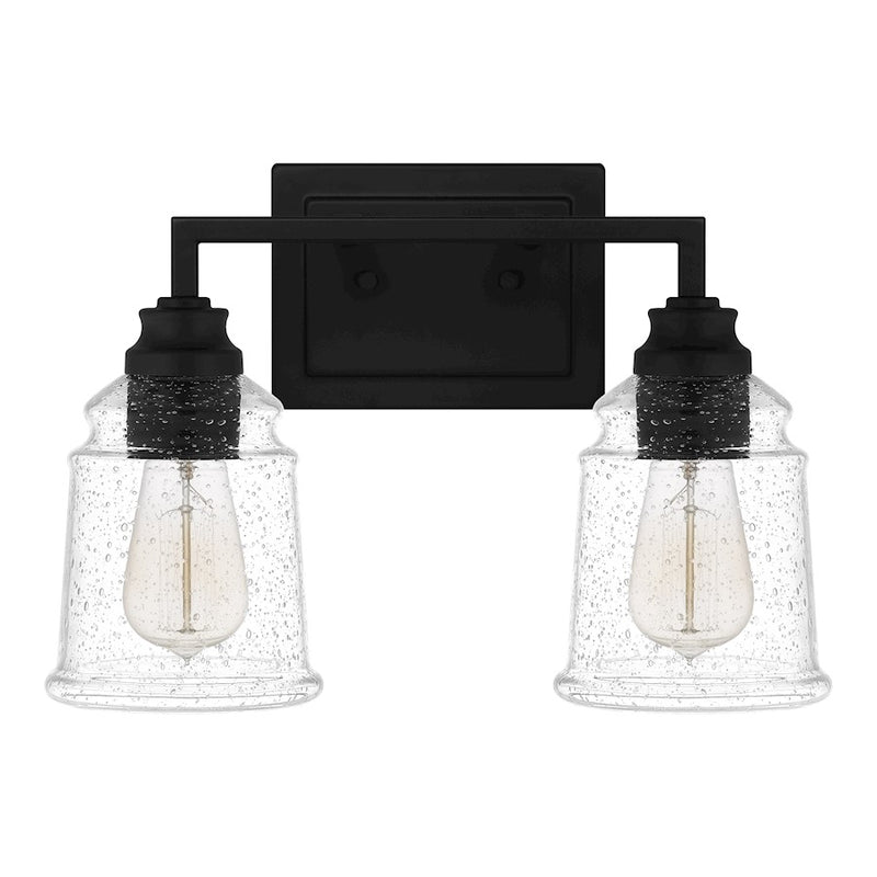 Quoizel Mcintire 2 Light Bath Light, Matte Black/Clear Seedy