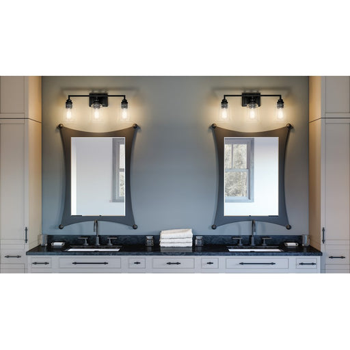 Quoizel Mcintire 3 Light Bath Light, Matte Black/Clear Seedy