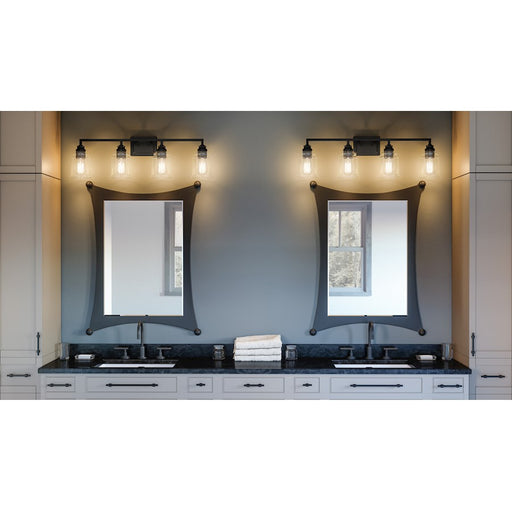 Quoizel Mcintire 4 Light Bath Light, Matte Black/Clear Seedy