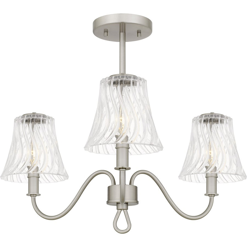 Quoizel McKinney 3Lt Semi-Flush Mount, Nickel/Clear Swirl - MCK1722BN