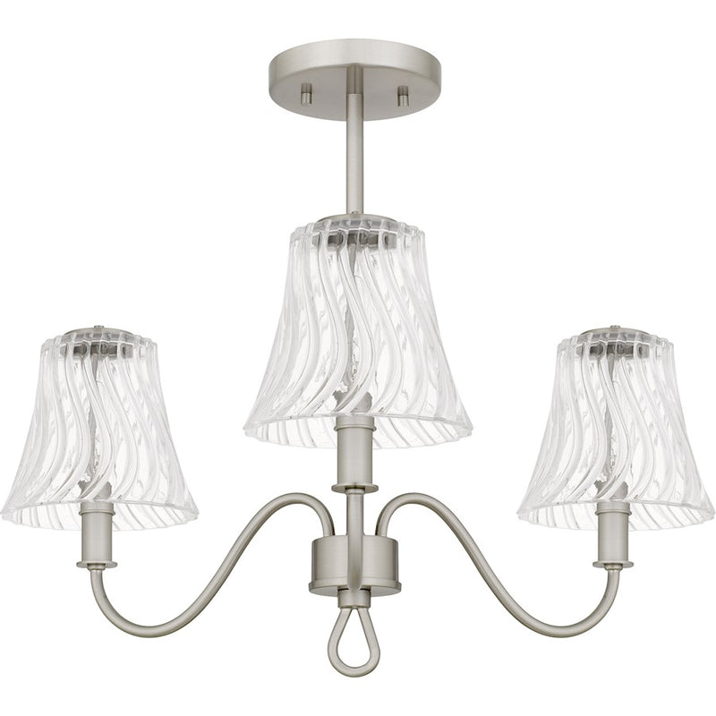 Quoizel McKinney 3Lt Semi-Flush Mount, Nickel/Clear Swirl