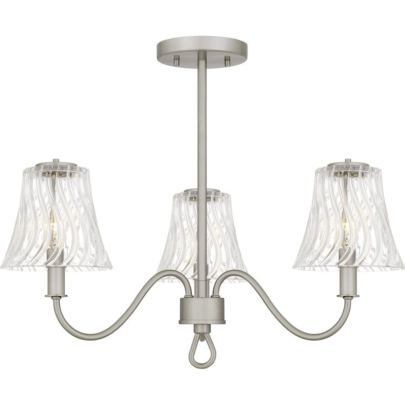 Quoizel McKinney 3Lt Semi-Flush Mount, Nickel/Clear Swirl