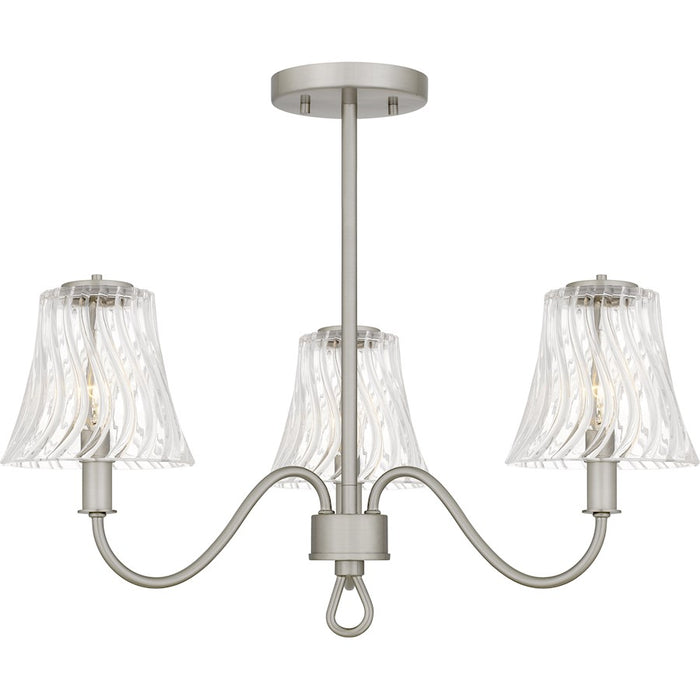 Quoizel McKinney 3Lt Semi-Flush Mount, Nickel/Clear Swirl