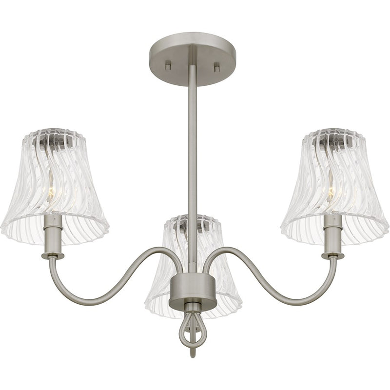 Quoizel McKinney 3Lt Semi-Flush Mount, Nickel/Clear Swirl
