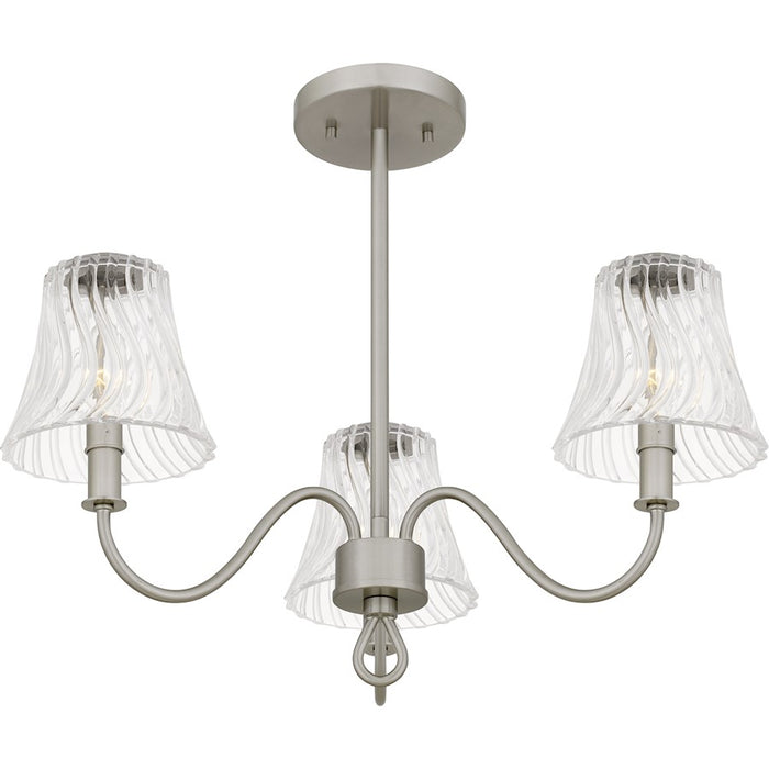Quoizel McKinney 3Lt Semi-Flush Mount, Nickel/Clear Swirl