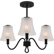 Quoizel McKinney 3Lt Semi-Flush, Black/Clear/Sandblasted/Swirl - MCK1722MBK