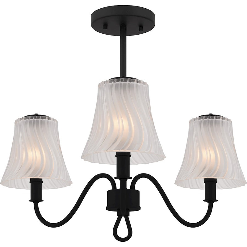 Quoizel McKinney 3Lt Semi-Flush, Black/Clear/Sandblasted/Swirl - MCK1722MBK