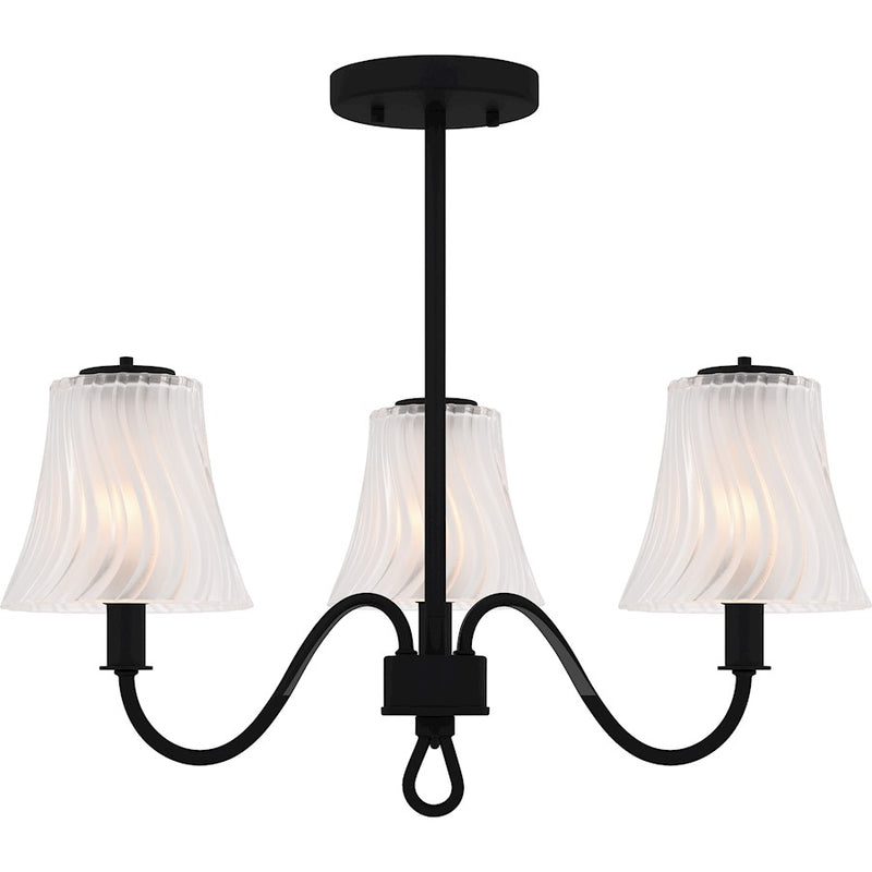 Quoizel McKinney 3Lt Semi-Flush, Black/Clear/Sandblasted/Swirl