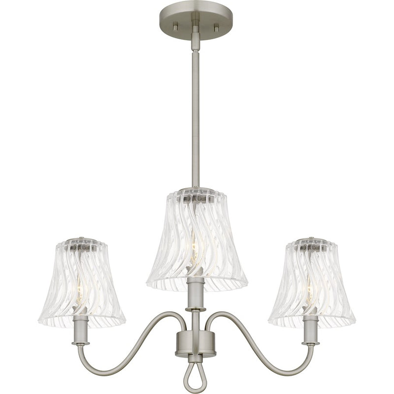 Quoizel McKinney 3Light Chandelier, Brushed Nickel/Clear Swirl Glass - MCK5022BN
