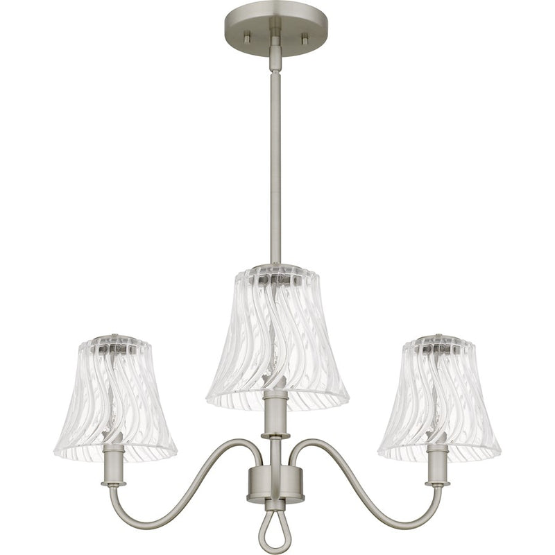 Quoizel McKinney 3Light Chandelier, Brushed Nickel/Clear Swirl Glass