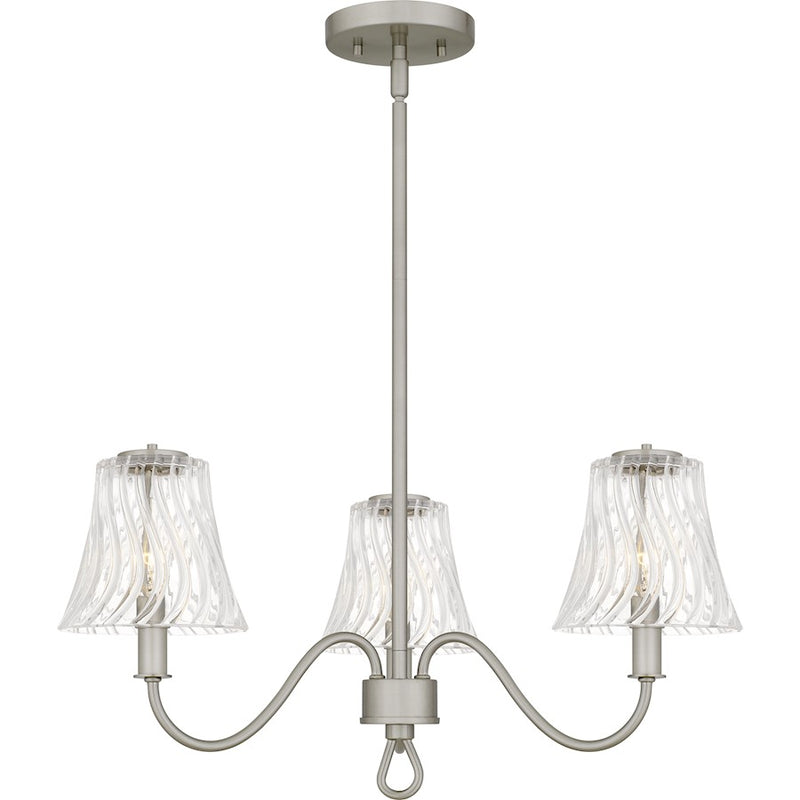 Quoizel McKinney 3Light Chandelier, Brushed Nickel/Clear Swirl Glass