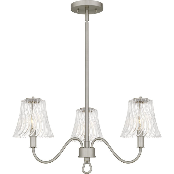 Quoizel McKinney 3Light Chandelier, Brushed Nickel/Clear Swirl Glass