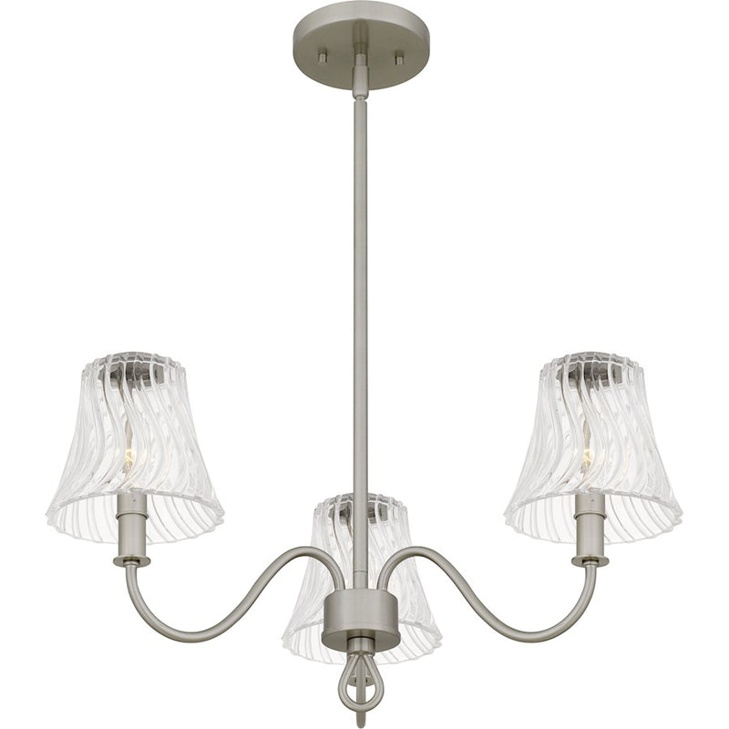 Quoizel McKinney 3Light Chandelier, Brushed Nickel/Clear Swirl Glass