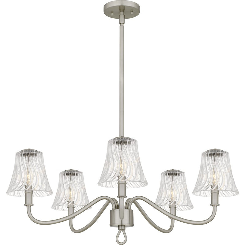 Quoizel McKinney 5Light Chandelier, Brushed Nickel/Clear Swirl Glass - MCK5030BN