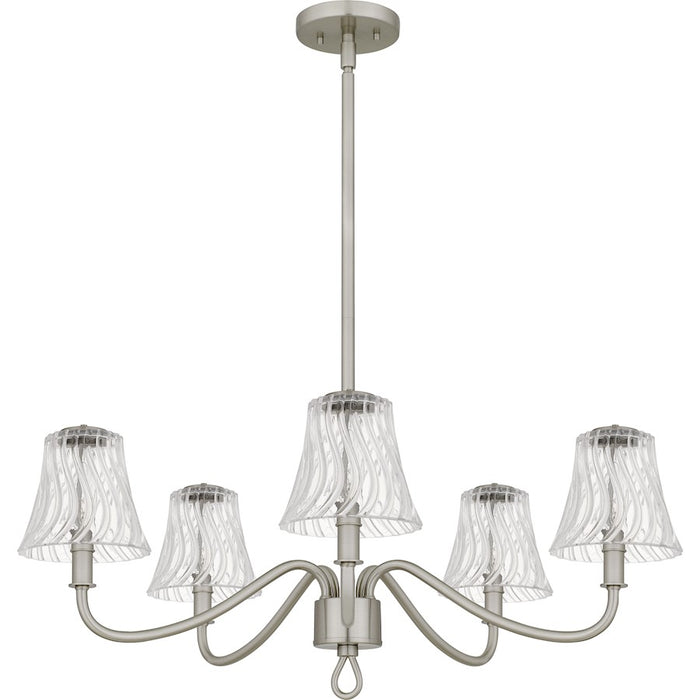 Quoizel McKinney 5Light Chandelier, Brushed Nickel/Clear Swirl Glass