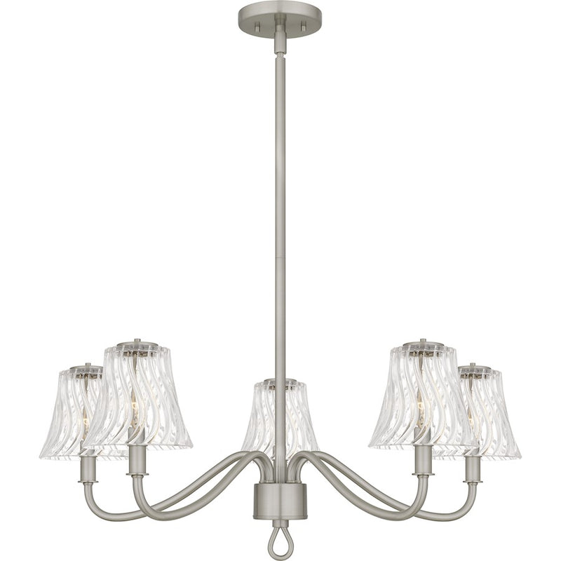 Quoizel McKinney 5Light Chandelier, Brushed Nickel/Clear Swirl Glass