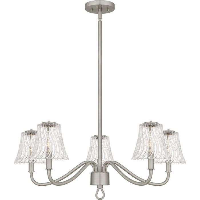 Quoizel McKinney 5Light Chandelier, Brushed Nickel/Clear Swirl Glass
