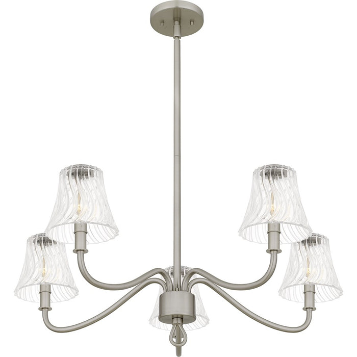 Quoizel McKinney 5Light Chandelier, Brushed Nickel/Clear Swirl Glass