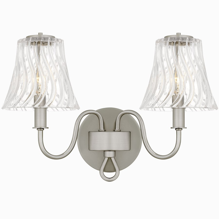 Quoizel McKinney 2Light Bath Light, Brushed Nickel/Clear Swirl Glass - MCK8615BN