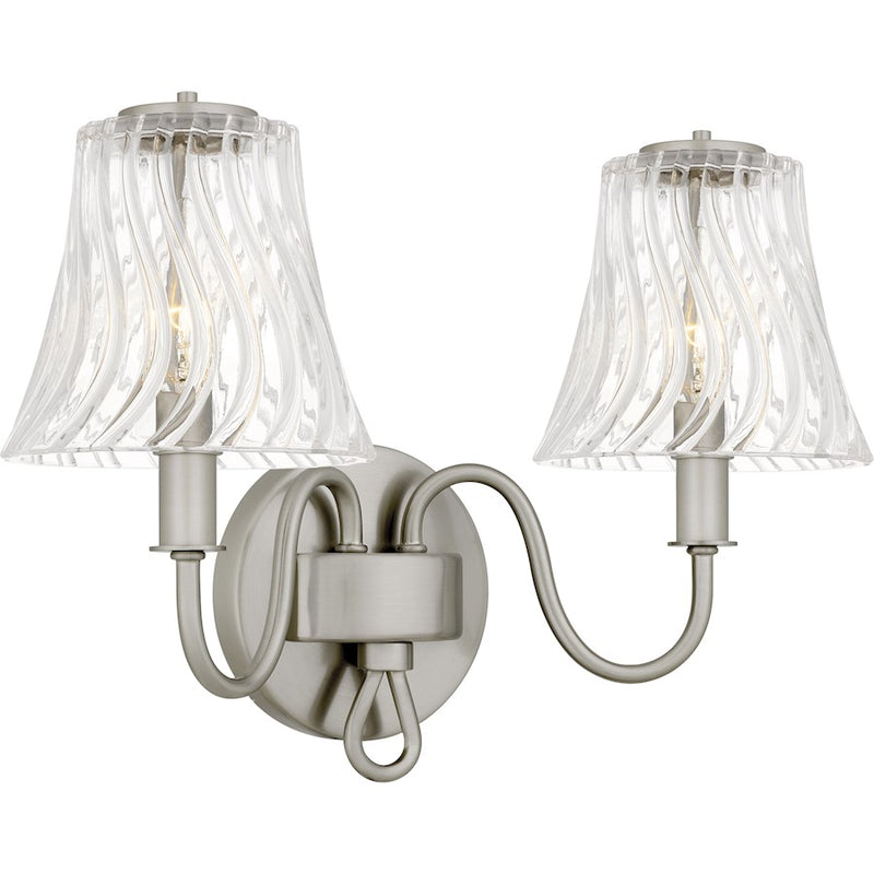 Quoizel McKinney 2Light Bath Light, Brushed Nickel/Clear Swirl Glass