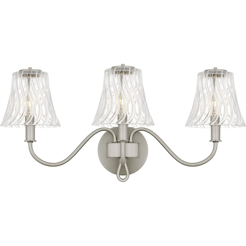 Quoizel McKinney 3Light Bath Light, Brushed Nickel/Clear Swirl Glass - MCK8623BN