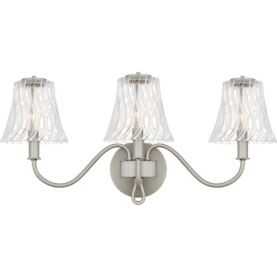 Quoizel McKinney 3Light Bath Light, Brushed Nickel/Clear Swirl Glass - MCK8623BN