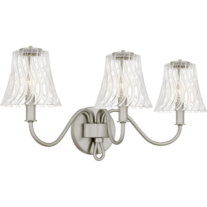 Quoizel McKinney 3Light Bath Light, Brushed Nickel/Clear Swirl Glass