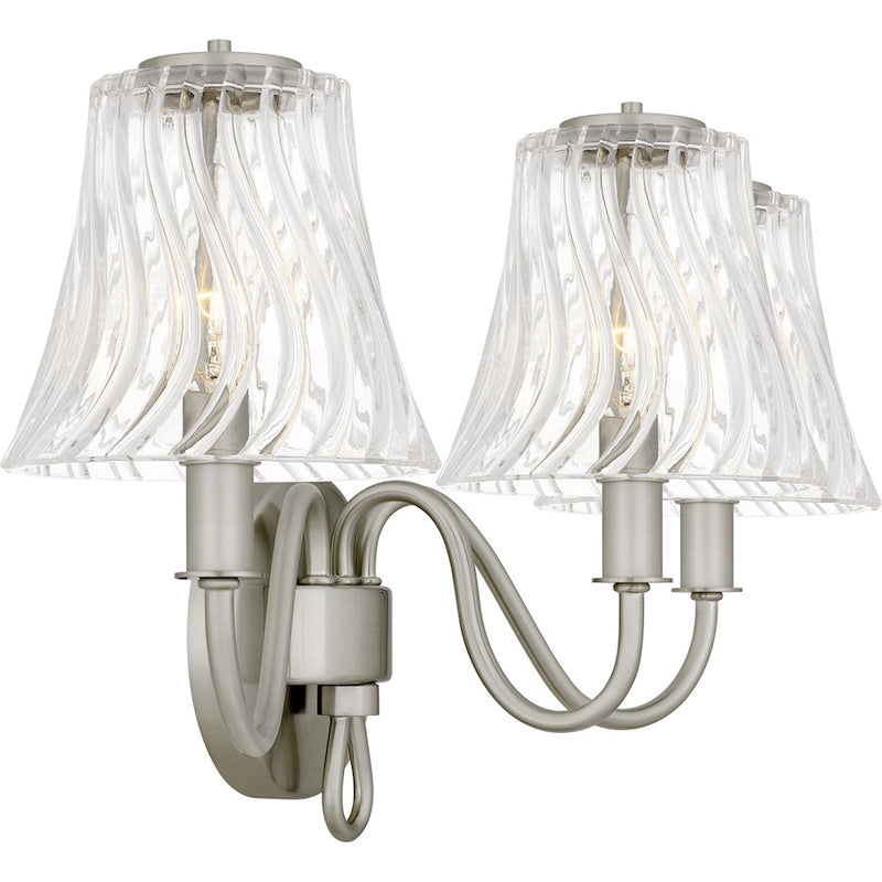 Quoizel McKinney 3Light Bath Light, Brushed Nickel/Clear Swirl Glass