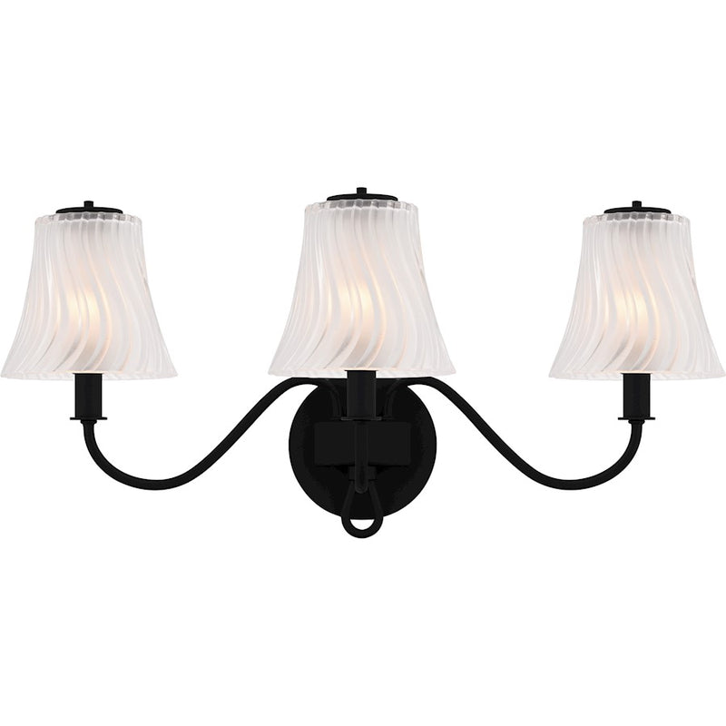Quoizel McKinney 3Lt Bath Light, Black/Clear/Sandblasted/Swirl - MCK8623MBK