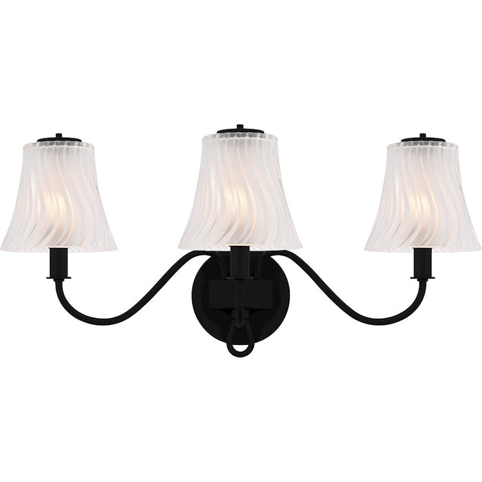 Quoizel McKinney 3Lt Bath Light, Black/Clear/Sandblasted/Swirl - MCK8623MBK