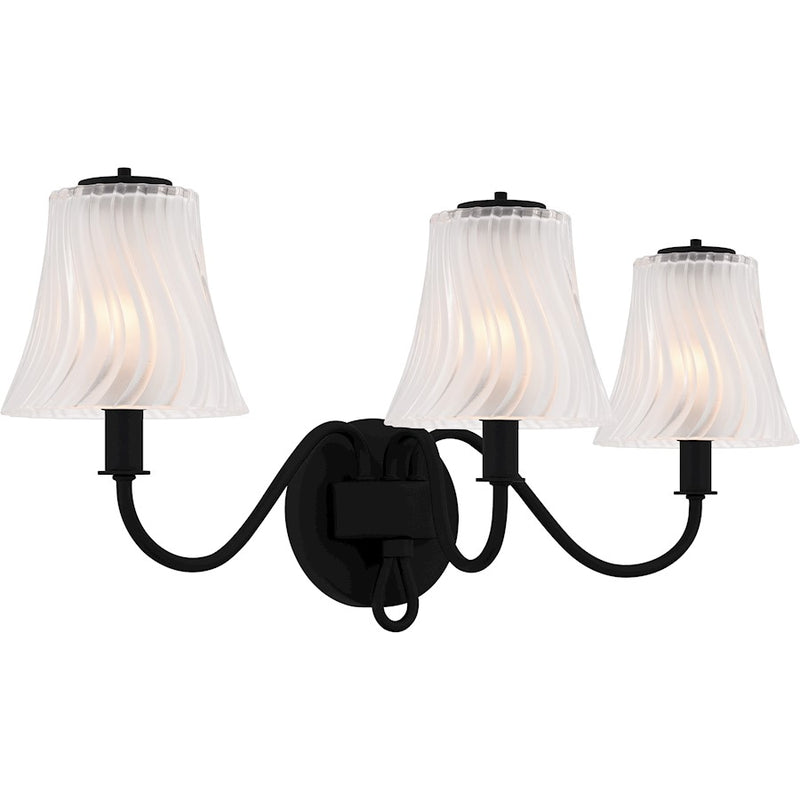 Quoizel McKinney 3Lt Bath Light, Black/Clear/Sandblasted/Swirl
