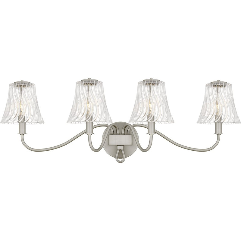 Quoizel McKinney 4Light Bath Light, Brushed Nickel/Clear Swirl Glass - MCK8631BN