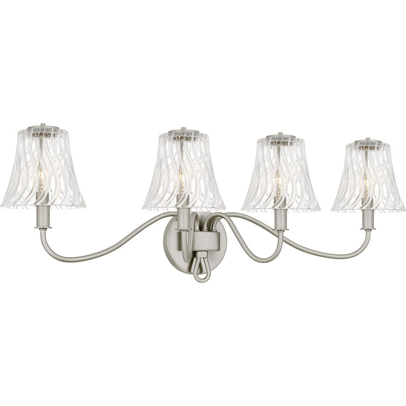 Quoizel McKinney 4Light Bath Light, Brushed Nickel/Clear Swirl Glass