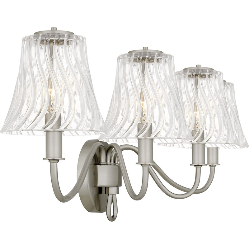 Quoizel McKinney 4Light Bath Light, Brushed Nickel/Clear Swirl Glass