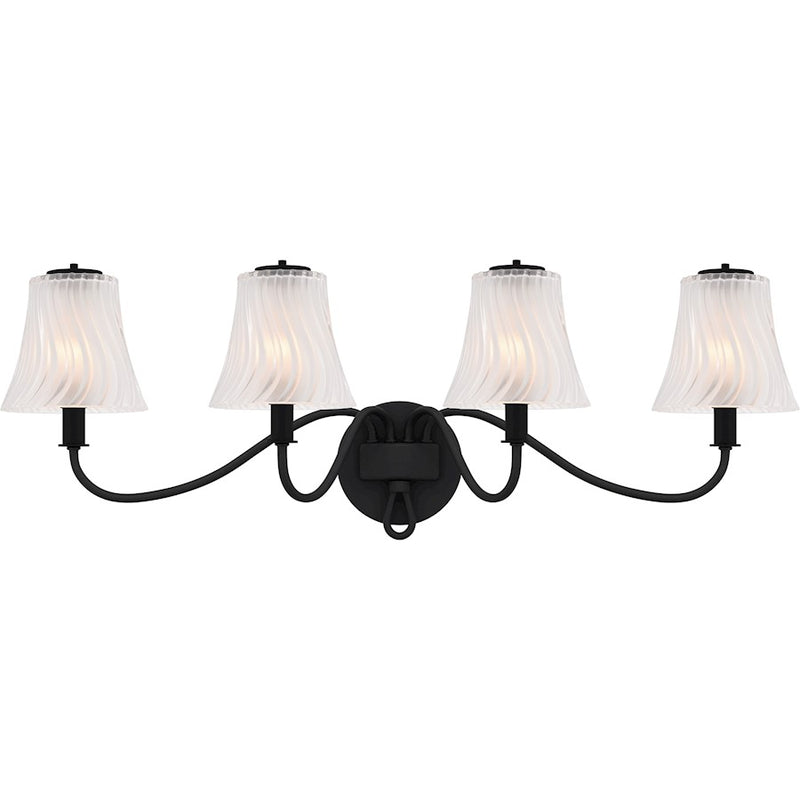 Quoizel McKinney 4Lt Bath Light, Black/Clear/Sandblasted/Swirl - MCK8631MBK