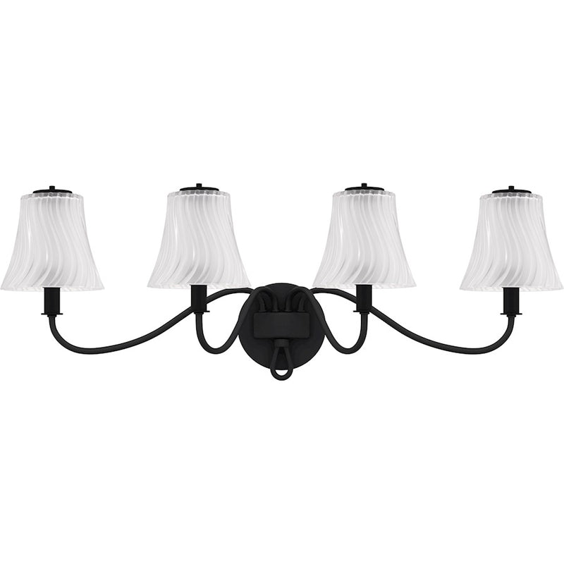 Quoizel McKinney 4Lt Bath Light, Black/Clear/Sandblasted/Swirl
