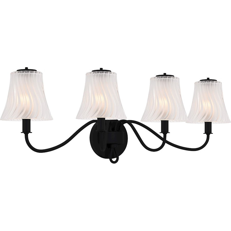 Quoizel McKinney 4Lt Bath Light, Black/Clear/Sandblasted/Swirl