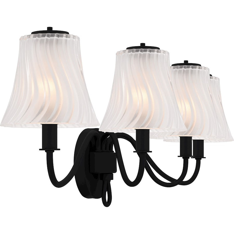 Quoizel McKinney 4Lt Bath Light, Black/Clear/Sandblasted/Swirl