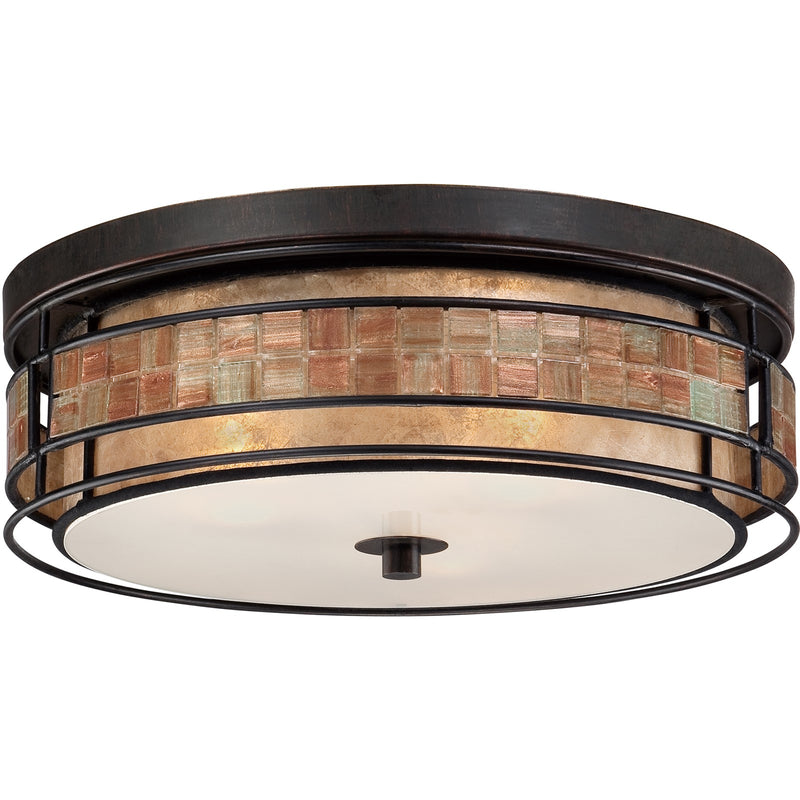 Quoizel Laguna 16in 3-Light Flush Mount | Naturals Renaissance Copper and Oyster Mica | Bedroom & Hallway Ceiling Light | Model MCLG1616RC