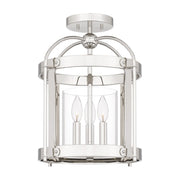 Quoizel McPherson 3 Light Semi-Flush Mount, Polished Nickel/Clear