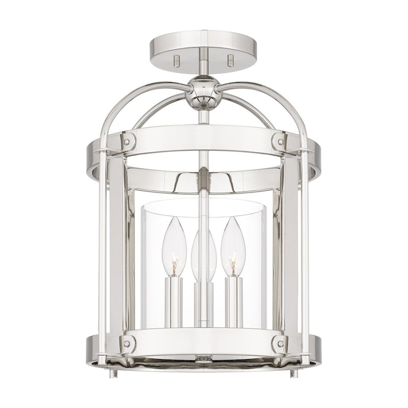 Quoizel McPherson 3 Light Semi-Flush Mount, Polished Nickel/Clear