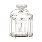 Quoizel McPherson 3 Light Semi-Flush Mount, Polished Nickel/Clear