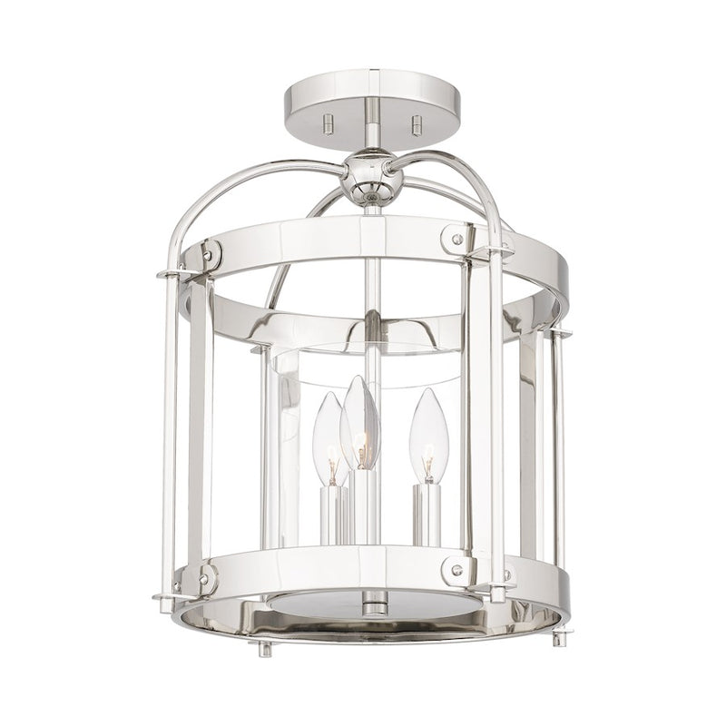 Quoizel McPherson 3 Light Semi-Flush Mount, Polished Nickel/Clear