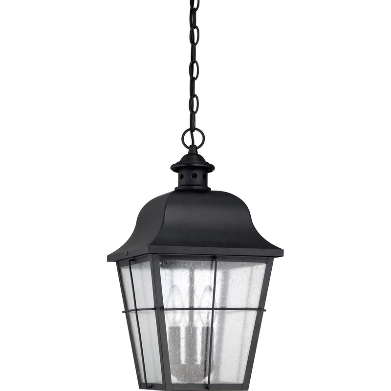 Quoizel Millhouse 19in 3-Light Outdoor Lantern | Traditional Mystic Black and Clear Seedy Glass | Front Porch & Entryway | Model MHE1910K